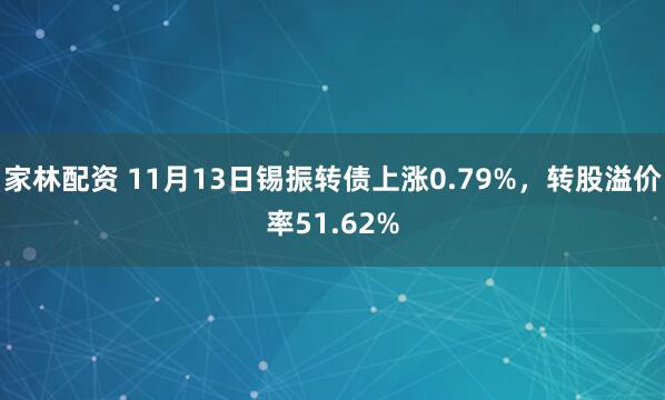家林配资 11月13日锡振转债上涨0.79%,转股溢价率51.62%