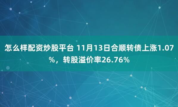 怎么样配资炒股平台 11月13日合顺转债上涨1.07%，转股溢价率26.76%