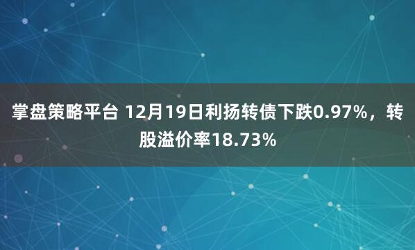 掌盘策略平台 12月19日利扬转债下跌0.97%，转股溢价率18.73%